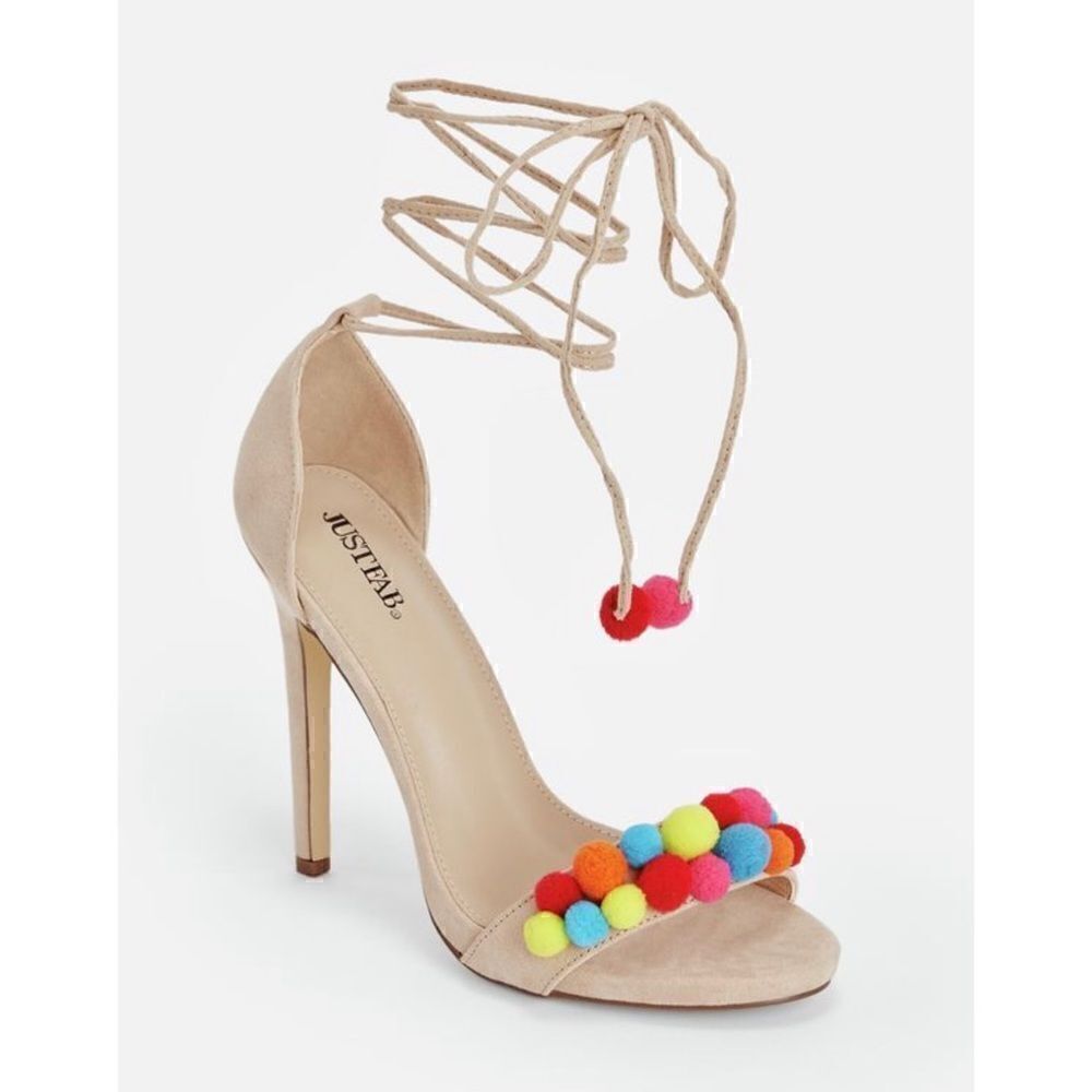 NWOB Hazel Pom Pom Embellished Heels by JUSTFAB